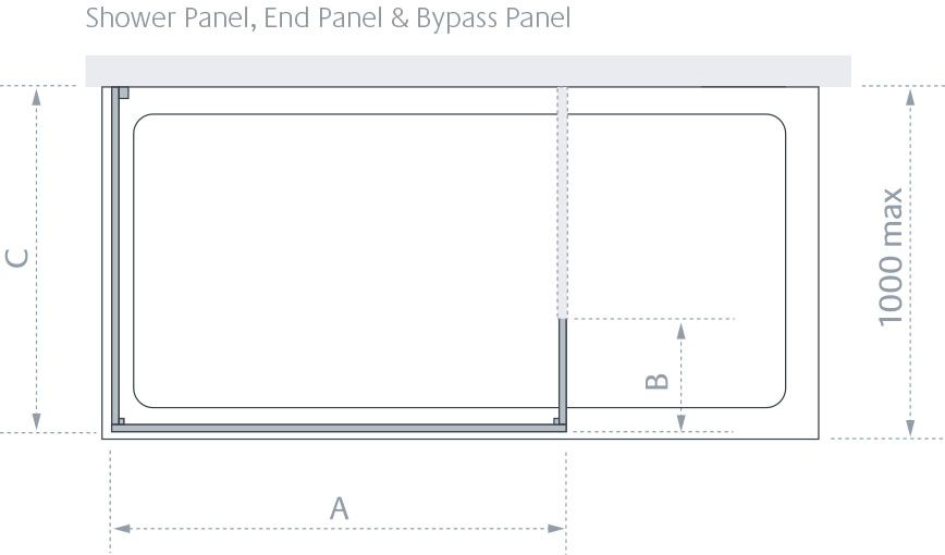 Andora shower panel, end panel and bypass panel