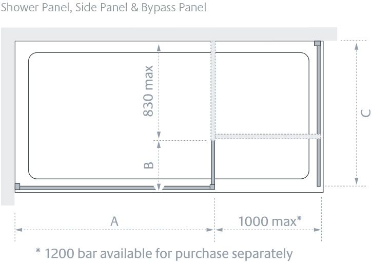 Palma shower panel, side panel and bypass panel