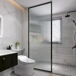 Fluted Glass Shower Panel Stainless Steel Black  