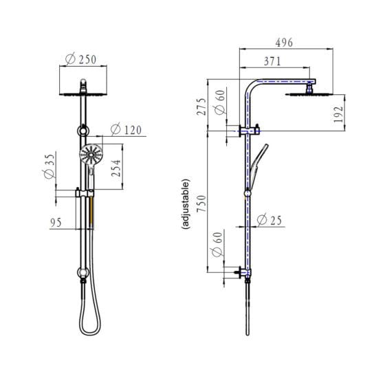 104208 round twin shower on rail 104208 round twin shower on rail