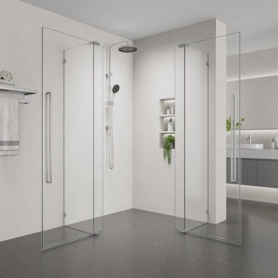 Alpine Frameless Corner Entry Open Alpine Frameless Corner Entry Open