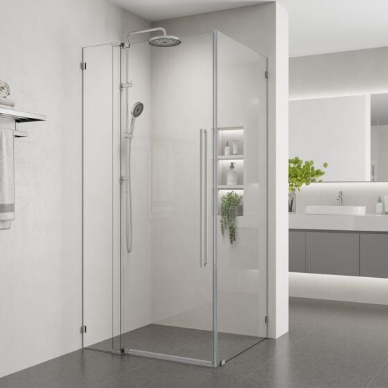 Alpine Frameless Pivot Door and Return chrome