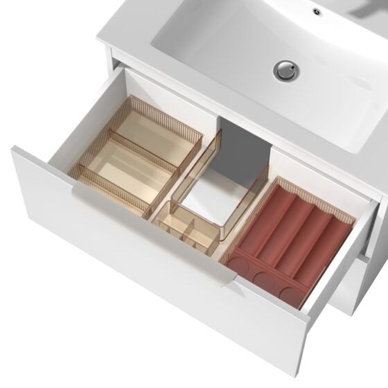 Cassie 2 Drawer PVC Vanity Unit 75cm storage detail Cassie 2 Drawer PVC Vanity Unit 75cm storage detail