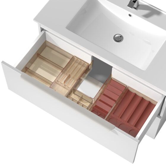 Cassie 2 Drawer PVC Vanity Unit 90cm storage detail Cassie 2 Drawer PVC Vanity Unit 90cm storage detail